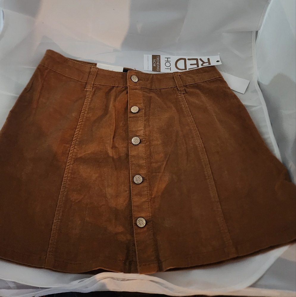 Celeberty Pink Brown Button Down Corduroy Skirt